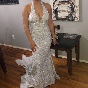 Prom Wedding Dress Silver White Sparkling Size 6